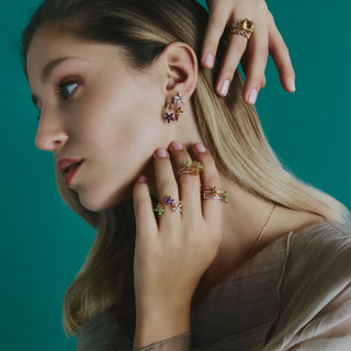 APPLE SEED POMANO JOY BOUQUET GOLD DIAMOND AMETHYST EARRINGS