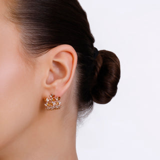 WHEAT 3 LEAF GOLD DIAMOND CITRINE EARRINGS