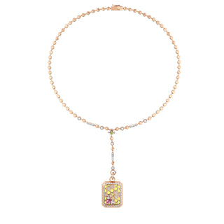 HONEYCOMB GOLD DIAMOND PERIDOT LARIAT NECKLACE
