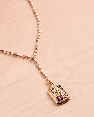 HONEYCOMB GOLD PINK SAPPHIRE DIAMOND PENDANT WITH CHAIN