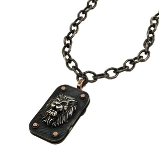 LION GOLD & SILVER BLACK DIAMOND RUBY PENDANT