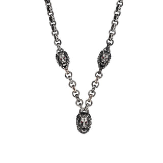 LION GOLD & SILVER BLACK DIAMOND RUBY CHAIN NECKLACE
