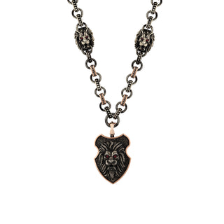 LION GOLD & SILVER COGNAC DIAMOND RUBY PENDANT