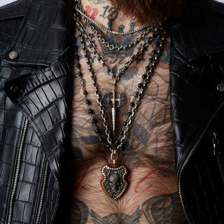 AXE GOLD & SILVER BLACK DIAMOND XLARGE PENDANT