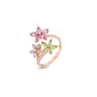 APPLE SEED POMANO GOLD DIAMOND PINK SAPPHIRE PERIDOT RING