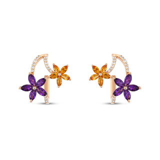 APPLE SEED GOLD DIAMOND AMETHYST EARRING