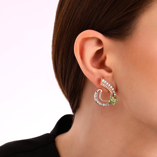 APPLE SEED ALLURE GOLD BAGUETTE DIAMOND PINK SAPPHIRE EARRINGS