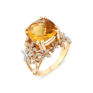 APPLE SEED GOLD DIAMOND CITRINE RING