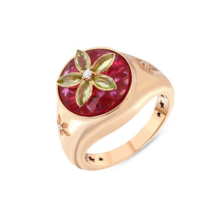 APPLE SEED GOLD DIAMOND PERIDOT PINKY RING