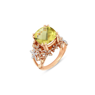 APPLE SEED PERIDOT DIAMOND SOLITARE RING