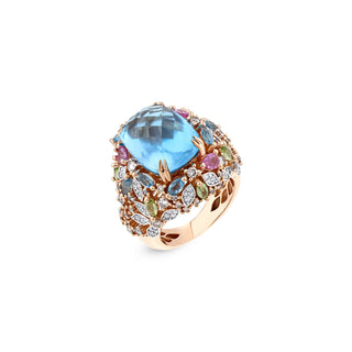 APPLE SEED GOLD DIAMOND BLUE TOPAZ RING