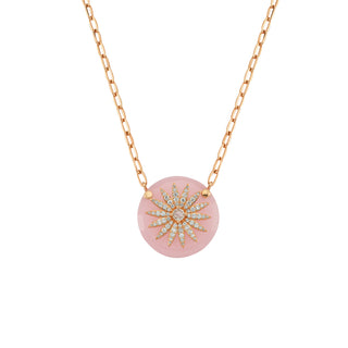 HERA M PINK QUARTZ GOLD DIAMOND NECKLACE