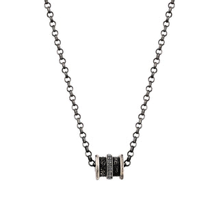 HONEYCOMB HALO SILVER BLACK DIAMOND NECKLACE