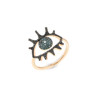 EYE LIGHT GOLD BLACK & BLUE DIAMOND RING