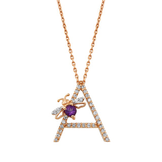 LETTER A GOLD AMETHYST DIAMOND NECKLACE