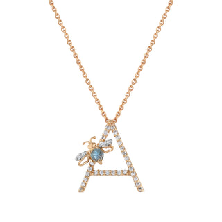 LETTER A XSMALL BLUE TOPAZ GOLD DIAMOND NECKLACE