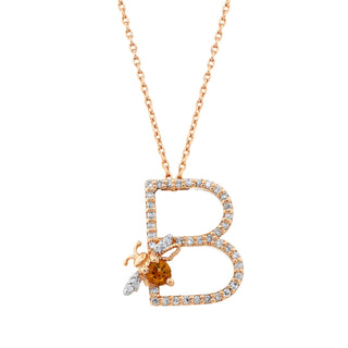 LETTER B GOLD CITRINE DIAMOND NECKLACE