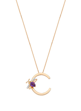 LETTER C GOLD AMETHYST DIAMOND NECKLACE