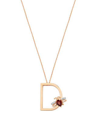 LETTER D GOLD GARNET DIMAOND NECKLACE