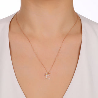 LETTER E XSMALL GOLD PERIDOT DIAMOND NECKLACE