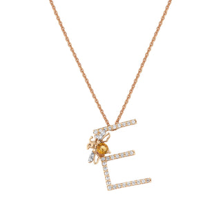 LETTER E XSMALL GOLD PERIDOT DIAMOND NECKLACE