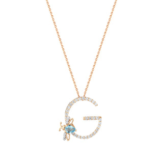 LETTER G BLUE TOPAZ GOLD DIAMOND NECKLACE