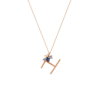 LETTER H GOLD SAPPHIRE NECKLACE