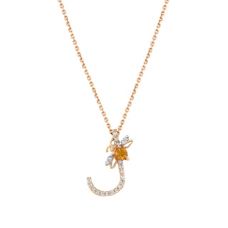 LETTER J XSMALL CITRINE GOLD DIAMOND NECKLACE