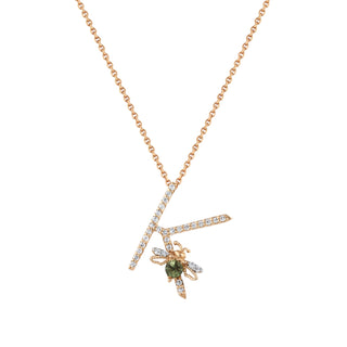 LETTER K GOLD PERIDOT DIAMOND NECKLACE