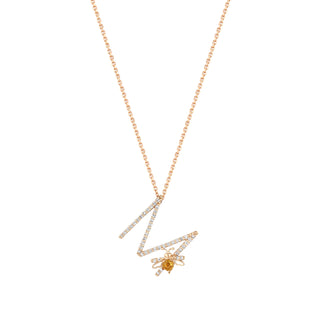 LETTER M CITRINE GOLD DIAMOND XSMALL NECKLACE