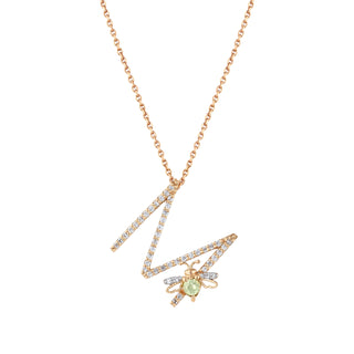 LETTER M XSMALL GOLD PERIDOT DIAMOND NECKLACE