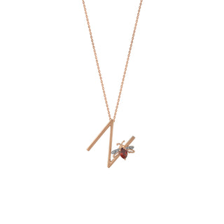 LETTER N GOLD GARNET NECKLACE