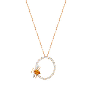 LETTER O CITRINE GOLD DIAMOND NECKLACE