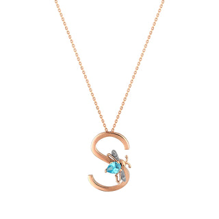 LETTER Ş GOLD BLUE TOPAZ DIMAOND NECKLACE