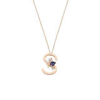 LETTER S GOLD SAPPHIRE NECKLACE