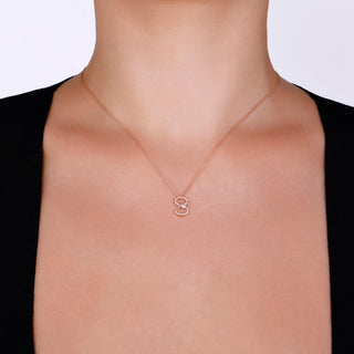 LETTER S GOLD DIAMOND BLUE TOPAZ SMALL NECKLACE