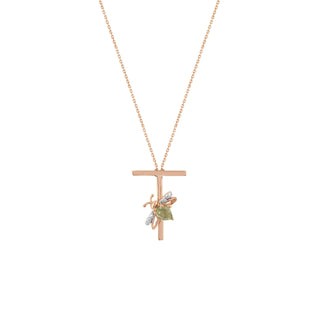 LETTER T GOLD PERIDOT NECKLACE