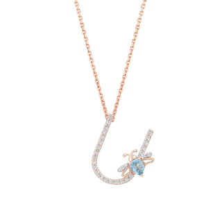 LETTER U GOLD DIAMOND NECKLACE