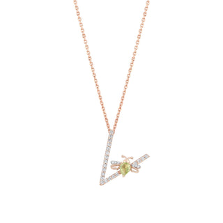 LETTER V GOLD DIAMOND NECKLACE