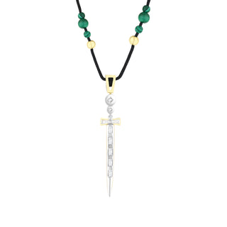SWORD GOLD BAGUETTE DIAMOND MALAHIT NECKLACE