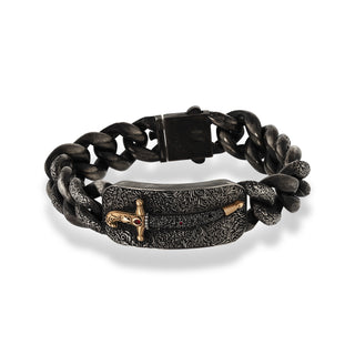 DAGGER GOLD & SILVER BLACK DIAMOND CHAIN RUBY BRACELET