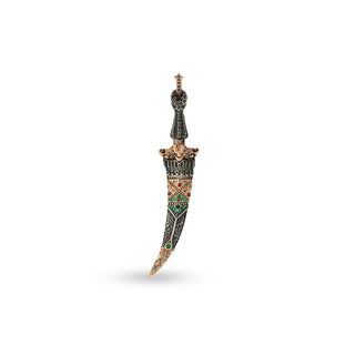SWORD GOLD BLACK DIAMOND EMERALD PENDANT