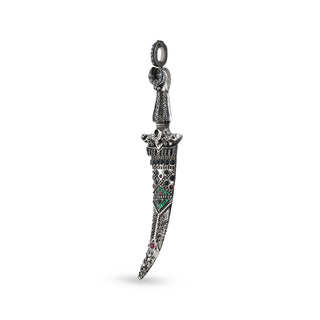 SWORD BLACK DIAMOND EMERALD RUBY PENDANT