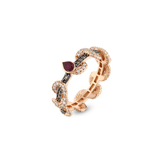 KUNDALINI GODDESS GOLD COGNAC DIAMOND RUBY RING