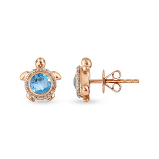 TURTLE GOLD DIAMOND BLUE TOPAZ EARRINGS