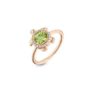 TURTLE GOLD DIAMOND PERIDOT PINKY RING