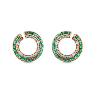 MONDRIAN RAINBOW 18K GOLD BAGUETTE DIAMOND EMERALD EARRINGS