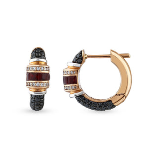 MONDRIAN GOLD BLACK DIAMOND RUBY HOOP EARRINGS