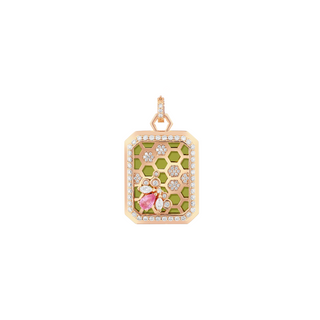 HONEYCOMB GOLD PINK SAPPHIRE DIAMOND PENDANT WITH CHAIN