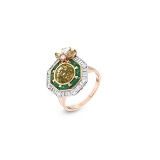 HONEYCOMB 18K GOLD DIAMOND PERIDOT RING